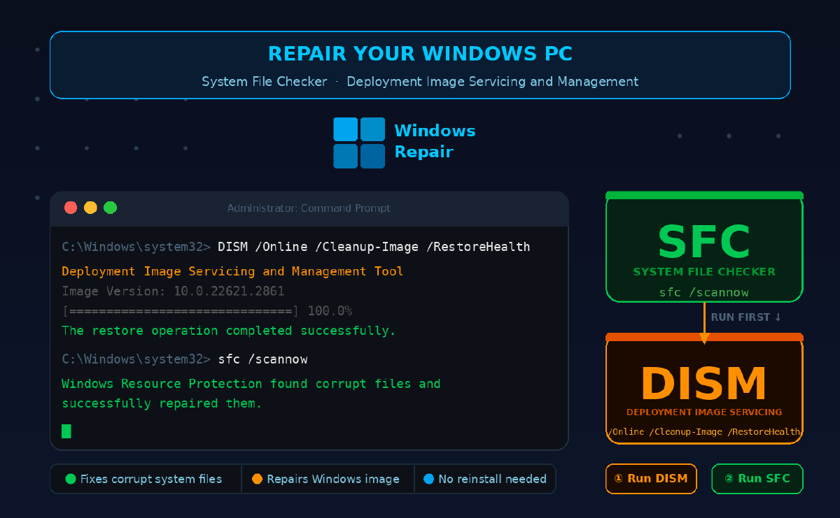 How to repair Windows system files with SFC and DISM